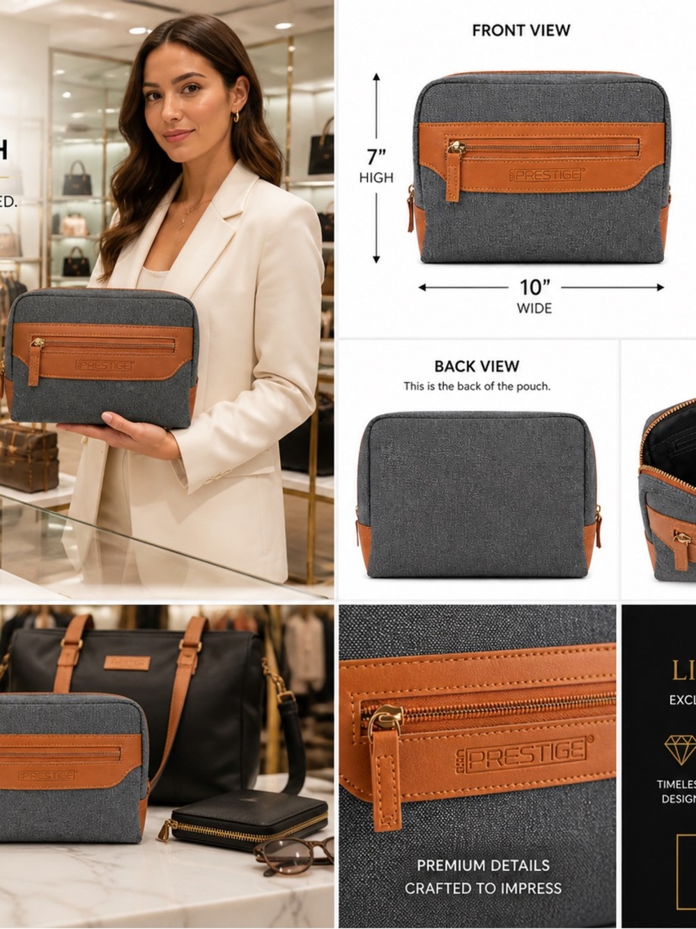 Prestige Men's Gray and Tan Toiletry Bag